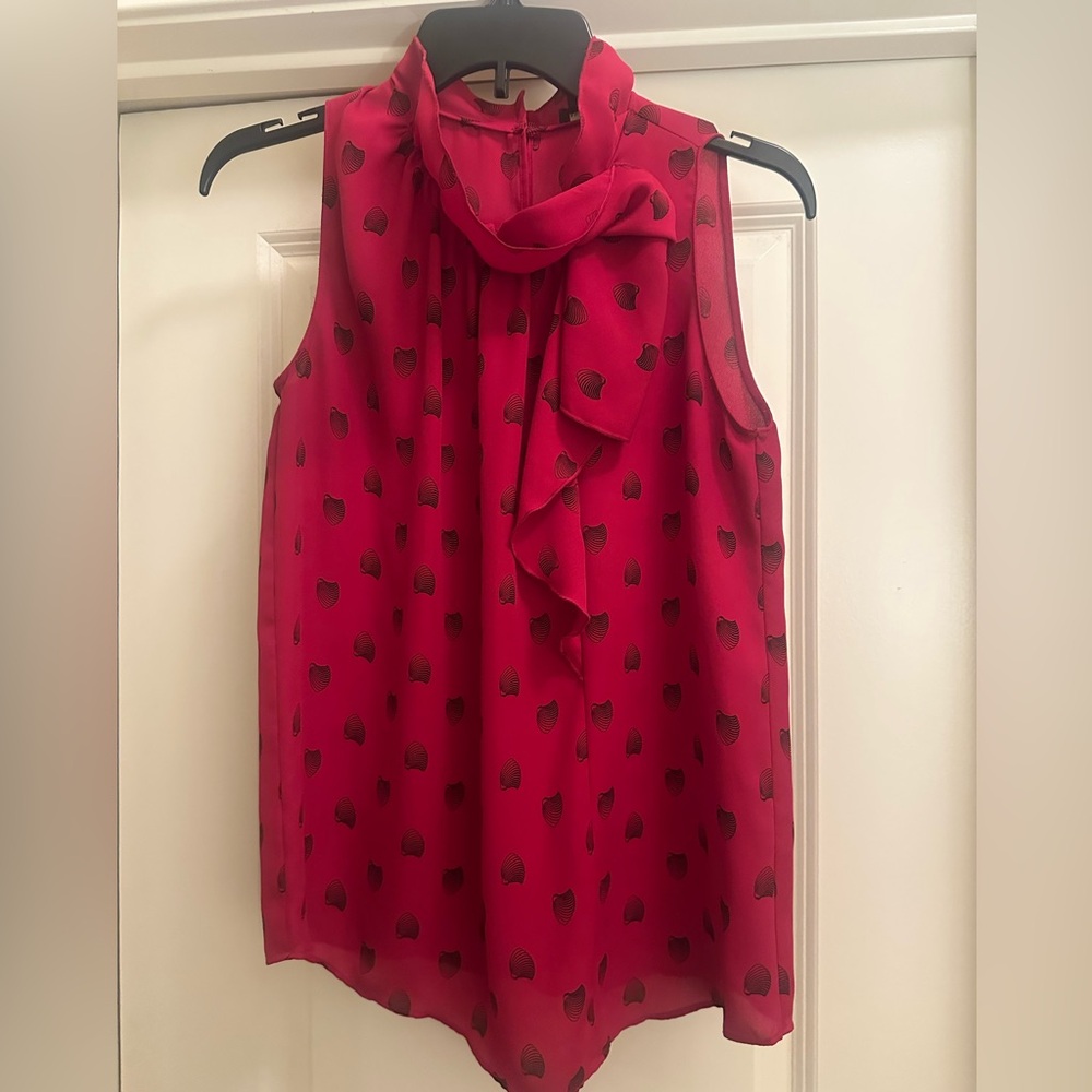 (3 for $30) Ann Taylor Factory Red Sleeveless She’ll Print Tie Front Blouse